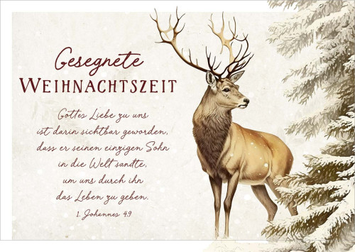 Postkarte Weihnachten Hirsch