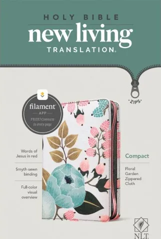 Anglais, Bible, New Living Translation, couverture florale, tissu, fermeture éclair - NLT Compact...
