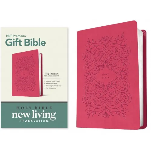 Anglais, Bible, New Living Translation, souple, similicuir, rose, motif végétal