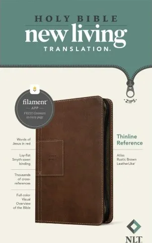 Anglais, Bible, New Living Translation, similicuir, brune, fermeture éclair, tranche or