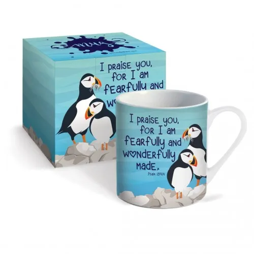 Mug "I Praise You for I Am Fearfully and Wonderfully Made" - motifs Macareux (Puffins)