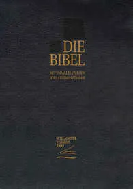 ALLEMAND, BIBLE SCHLACHTER 2000, ÉTUDE POCHE AVEC PARALLÈLES, FIBROCUIR, TR. OR, NOIR