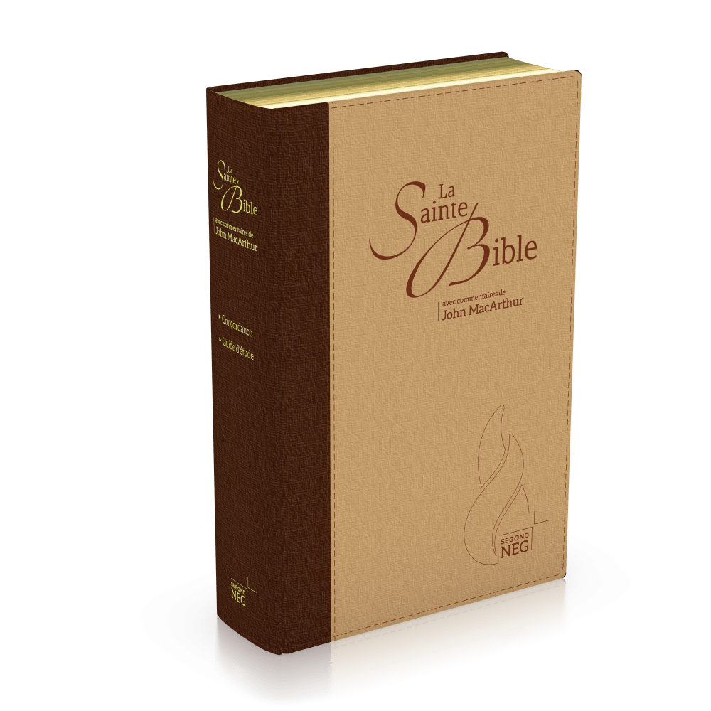 Bible d'étude Segond NEG MacArthur - couverture souple brun/beige, tranche or, onglets