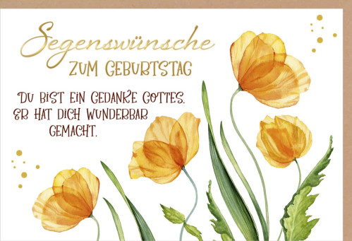 Faltkarte Segenswünsche zum Geburtstag - Blumen orange