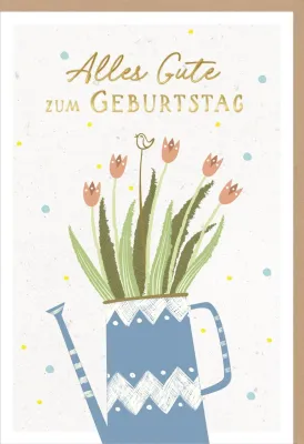 Faltkarte Giesskanne mit Blumen