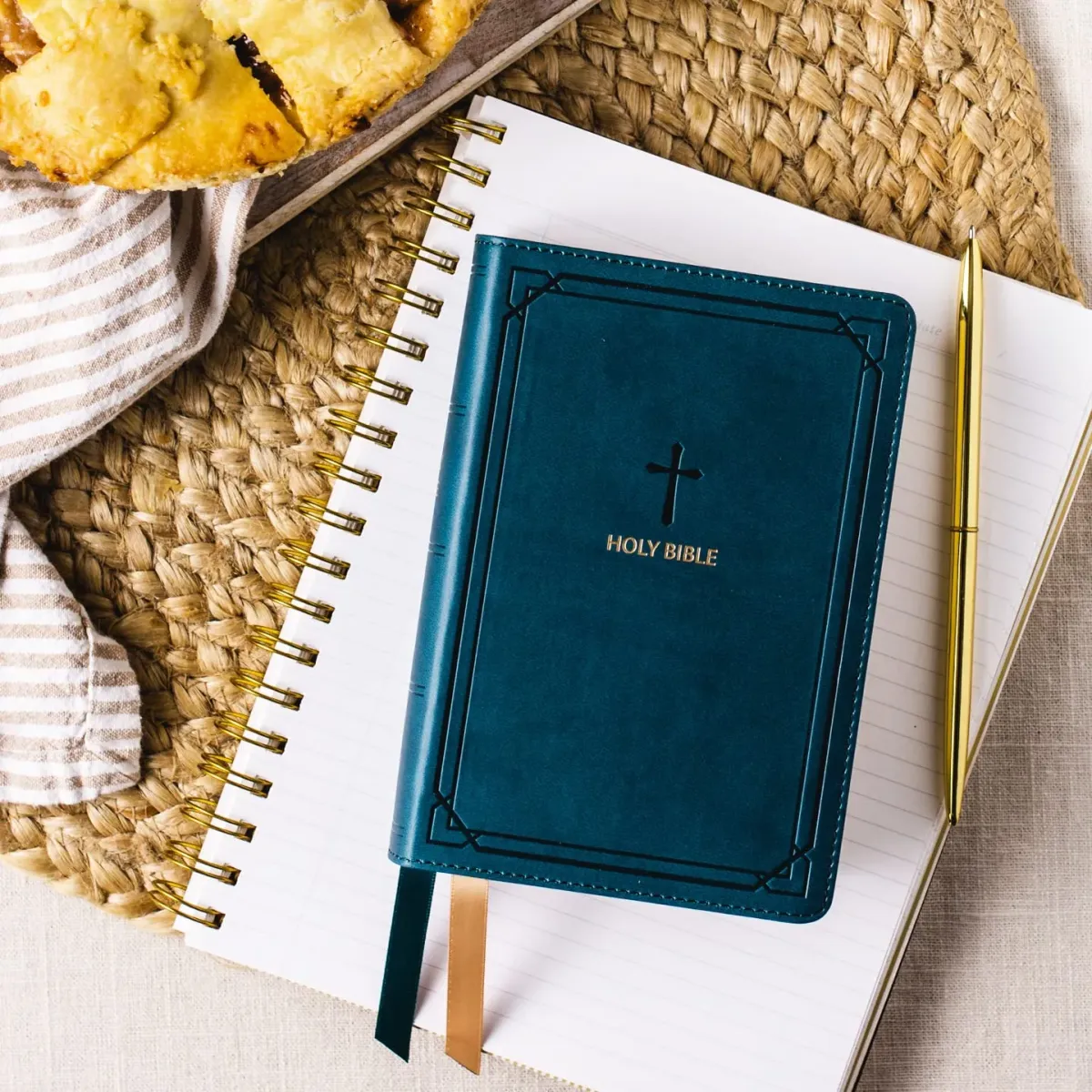 Anglais, Bible, New King James Version, compact, cuir, bleu