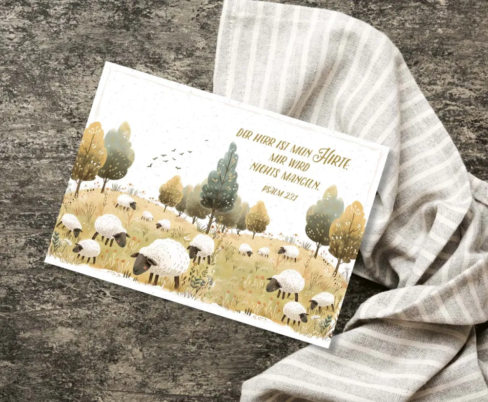 Postkarten Schafweide - Psalm 23.1 (12 Stück pro Päckchen)