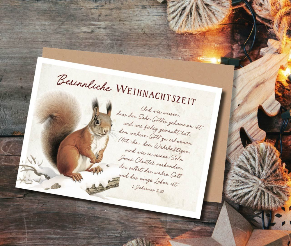 Faltkarte Weihnachten Eichhörnchen im Winter - 1.Johannes 5,20