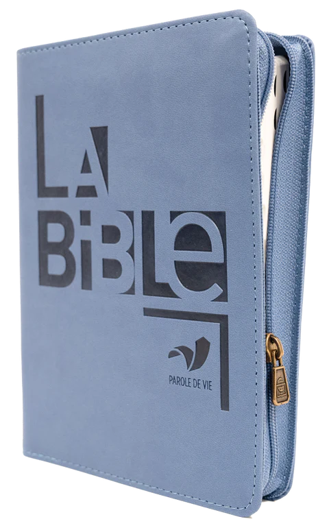 Bible, Parole de Vie, compacte, bleue - couverture souple, vivella, fermeture éclair et onglets