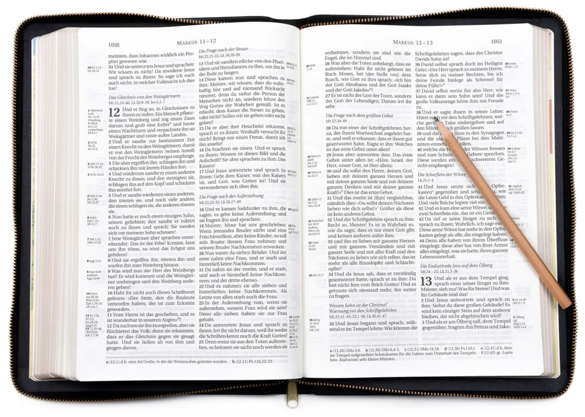 Allemand, Bible Schlachter 2000 - cuir, tranche or, fermeture éclair