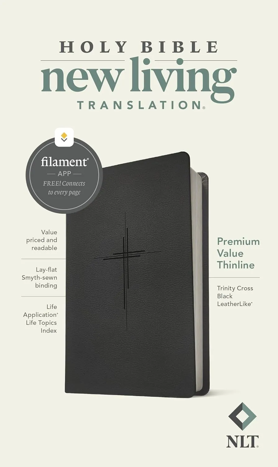 Anglais, Bible, New Living Translation, Filament Edition, similicuir noir, motif croix - NLT...