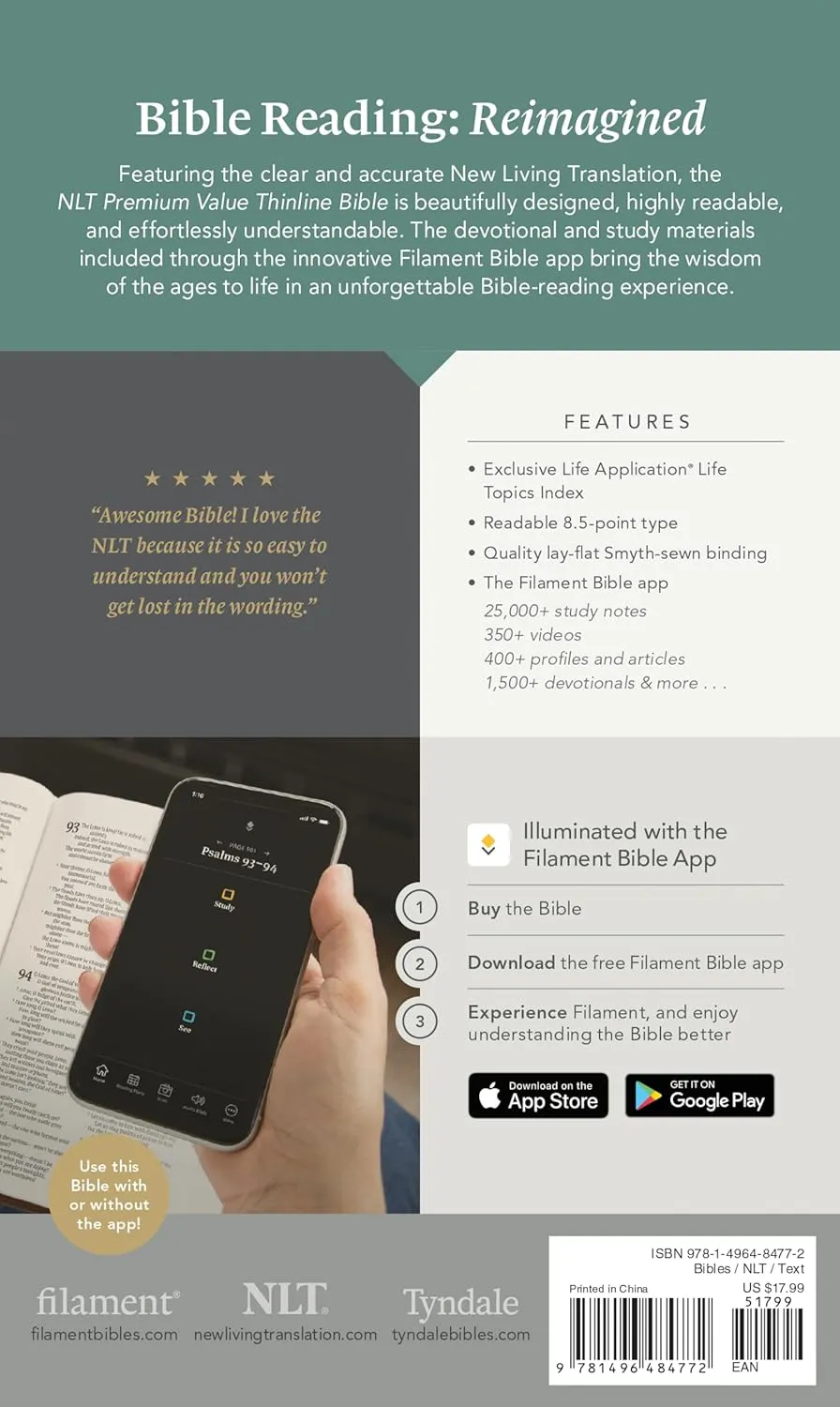 Anglais, Bible, New Living Translation, Filament Edition, similicuir noir, motif croix - NLT...