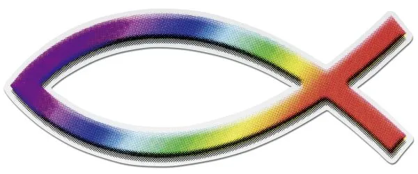 Autocollant Ichthus arc-en-ciel - 9 cm