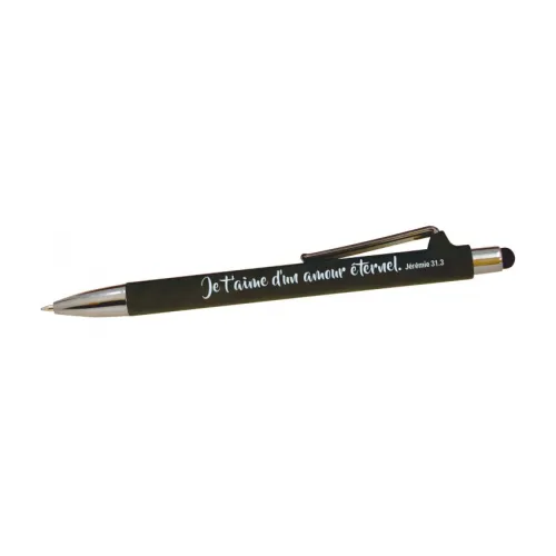 Stylo à bille «Je t’aime d’un amour éternel.» Jérémie 31.3 avec stylet tactile - gris, bleu,...