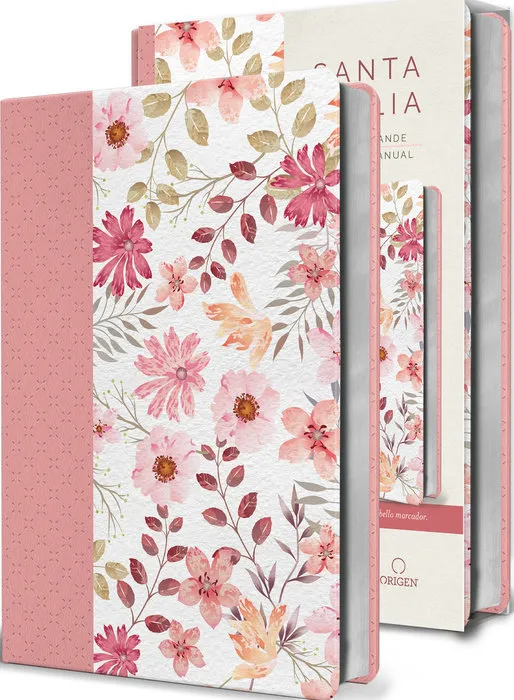 Espagnol, Bible, Reina Valera 1960, moyen format, grands caractères, similicuir rose, motif...