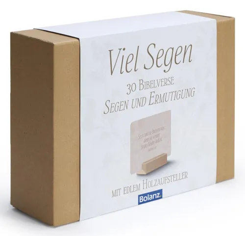 Minikarten-Box „Viel Segen" - 30 Bibelverse Segen und Ermutigung
mit Edlem Holzaufsteller