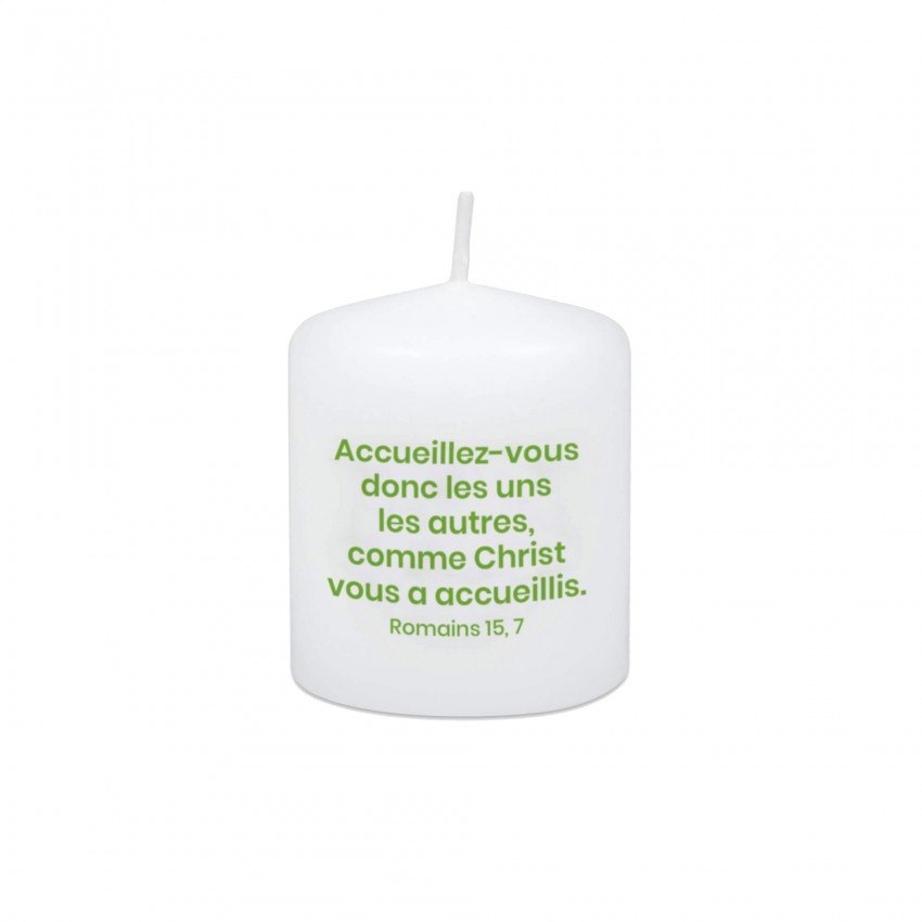 Petite bougie blanche Mot d'ordre 2022 - Accueillez-vous donc les uns les autres... Romains 15.7