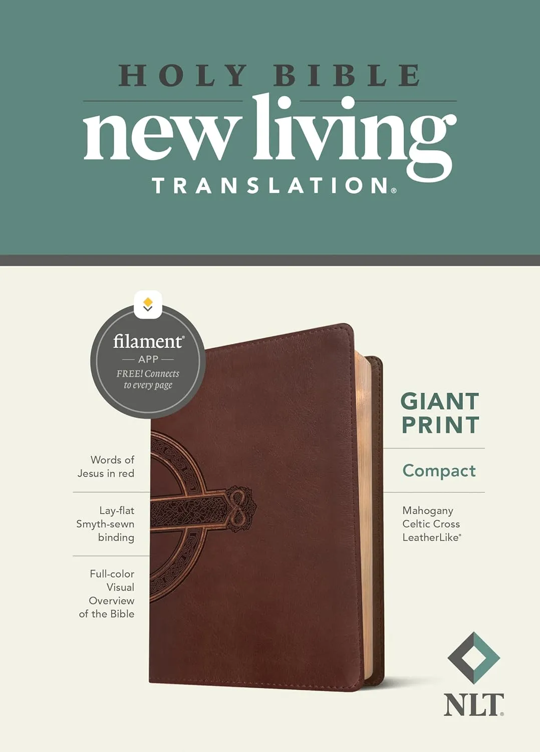 Anglais, Bible, New Living Translation, très gros caractères, Filament Edition, similicuir brun...