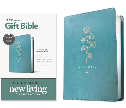 Anglais, Bible, New Living Translation, Filament Edition, similicuir, turquoise motif végétal et...