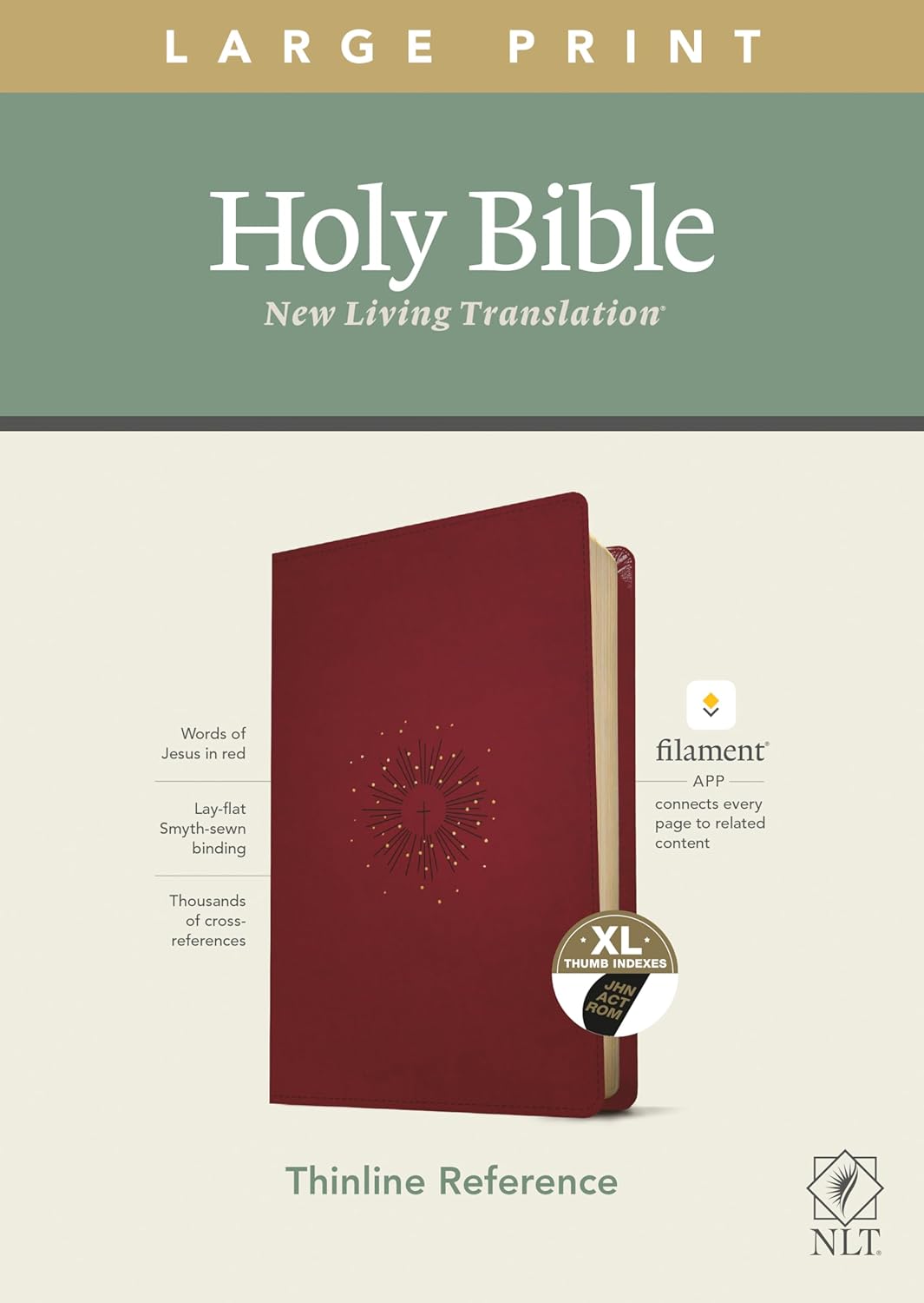 Anglais, Bible, New Living Translation, gros caractères, Filamnet Edition, similicuir rouge, avec...