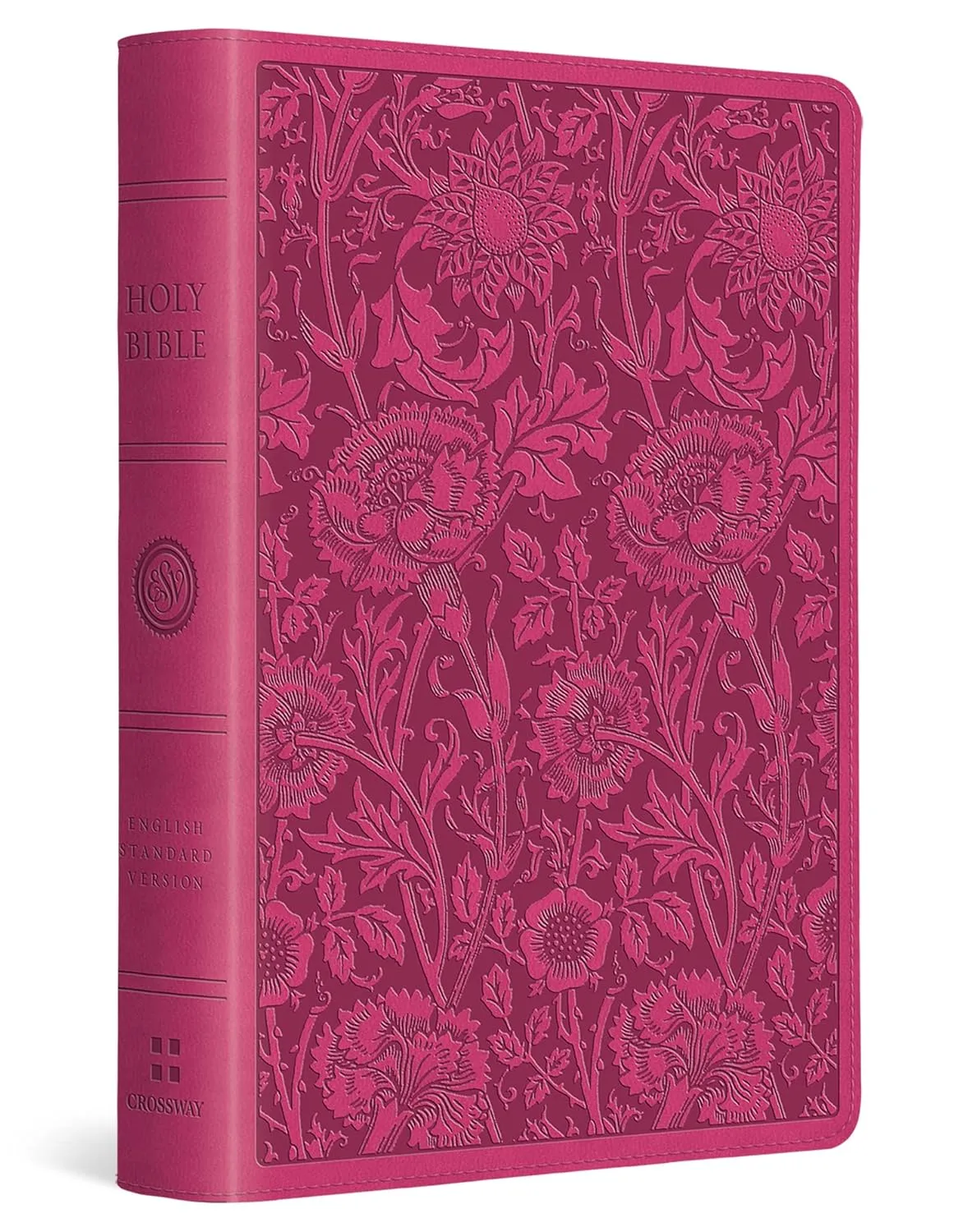 Anglais, Bible, English Standard Version, compacte, similicuir rose foncé, motif floral, paroles...