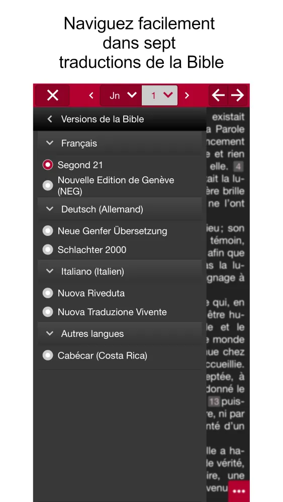 Bible d'étude - Segond 21 et autres versions - Application