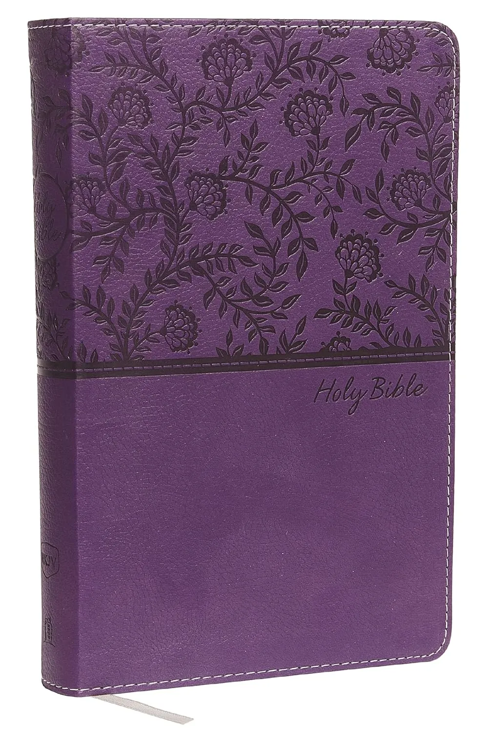 Anglais, Bible, NKJV, gros caractères, vivella, violette avec feuillages, tranche argentée