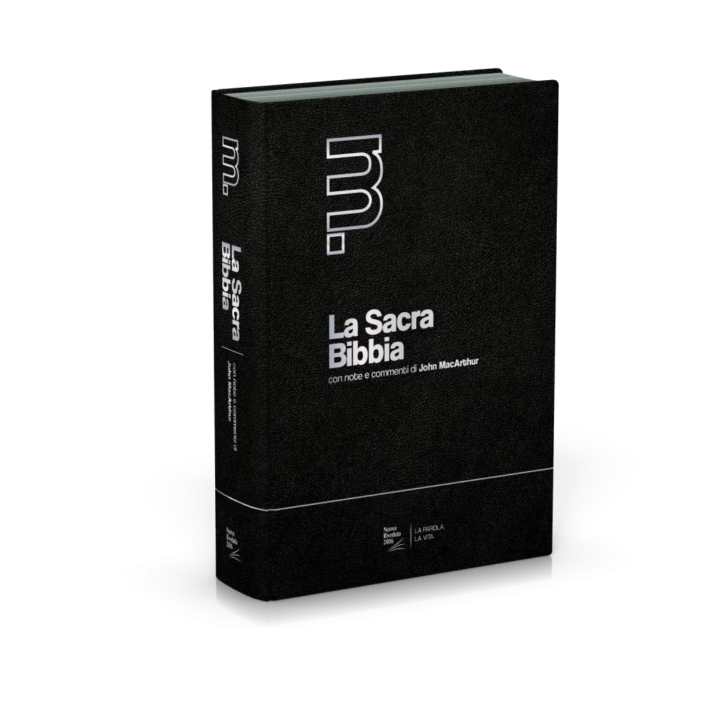 Italien, Bible NR, MacArthur fibro noir, onglet, tr. Argent