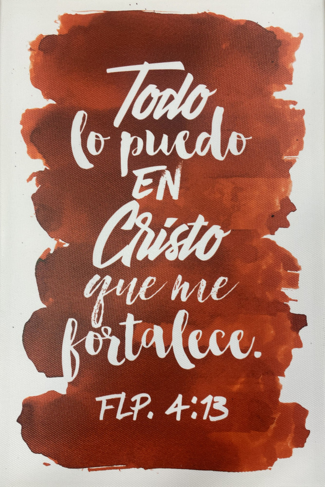 Espagnol, tableau aquarelle intense, Philippiens 4:13 - 20 x 30 cm
