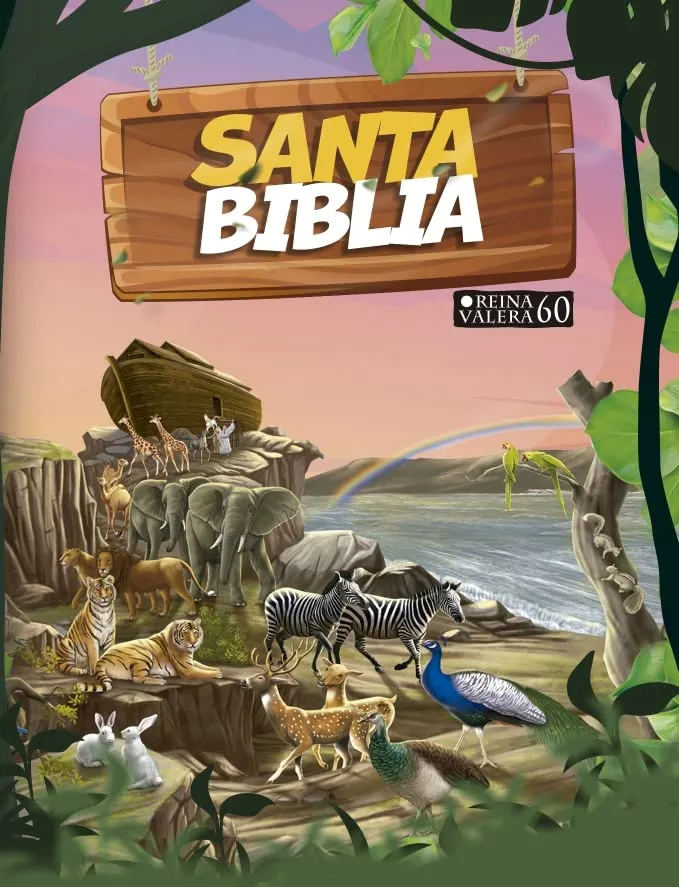 Espagnol, Bible, reina Valera 1960, pour enfants, similicuir couverture animaux, fermeture éclair...