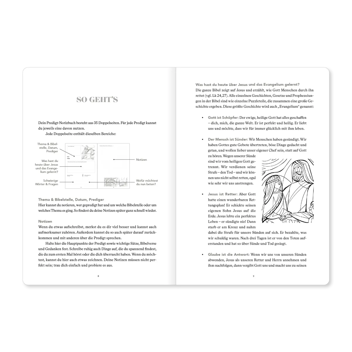 Predigt-Notizbuch für Kinder - Mit Fragen und Ausmalbildern
