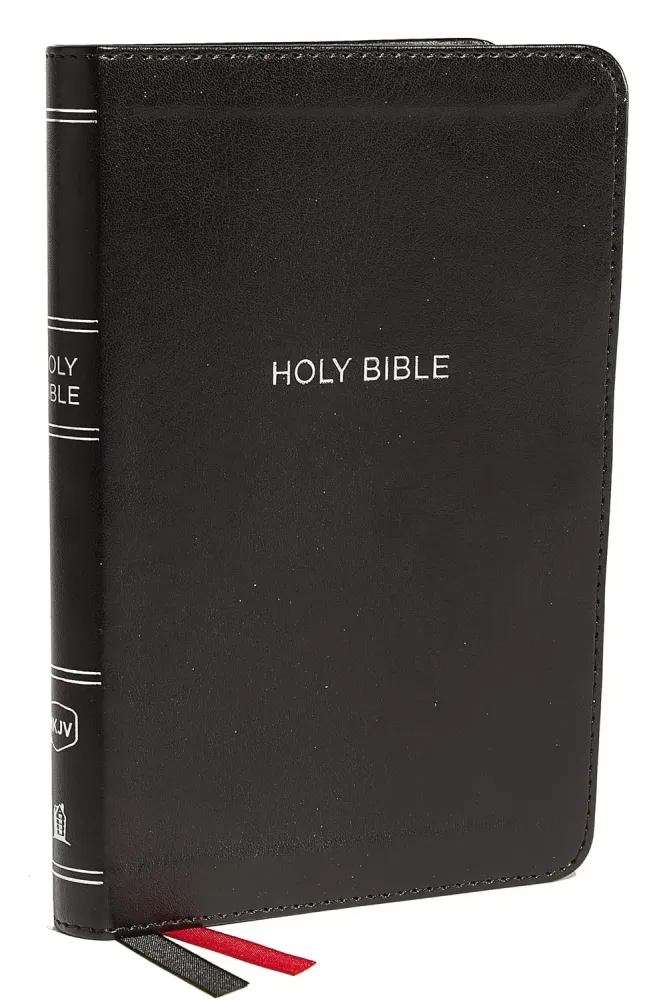Anglais, Bible, New King James Version, compacte, similicuir noir, paroles de Jésus en rouge -...