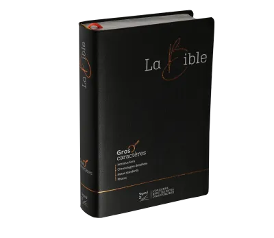 Bible Segond 21, gros caractères - couverture souple noire en fibrocuir, tranche argentée