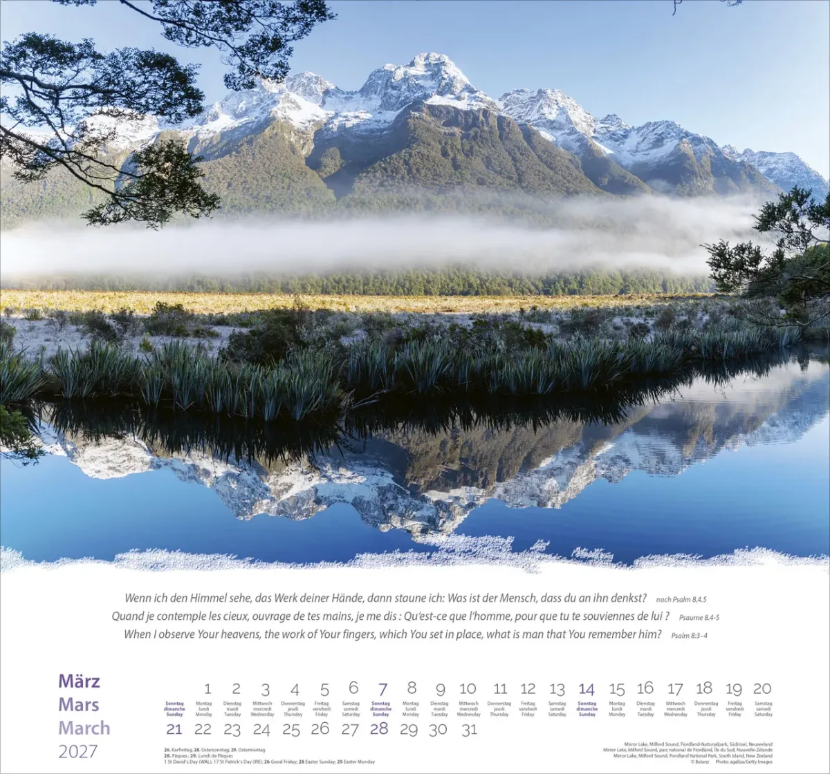 Calendrier Montagnes trilingue: allemand, français, anglais - Mural