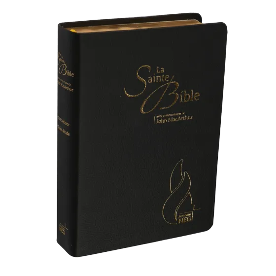 Bible d'étude Segond NEG MacArthur, noire - couverture souple, cuir véritable, tranche or, avec...