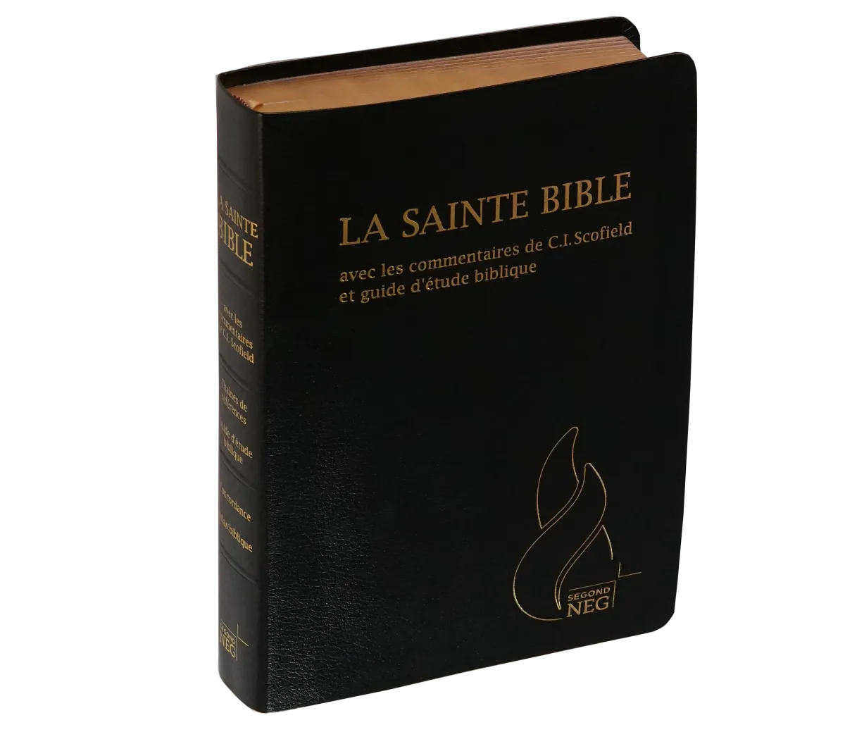 Bible d'étude Segond NEG Scofield, noire - couverture souple, fibrocuir, tranche or, avec onglets