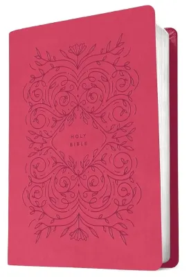 Anglais, Bible, New Living Translation, souple, similicuir, rose, motif végétal