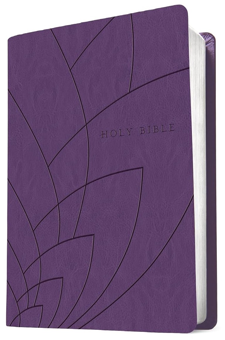 Anglais, Bible, New Living Translation, Filament Edition, similicuir violet motif pétales,...