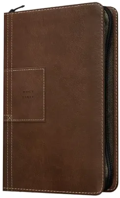 Anglais, Bible, New Living Translation, similicuir, brune, fermeture éclair, tranche or