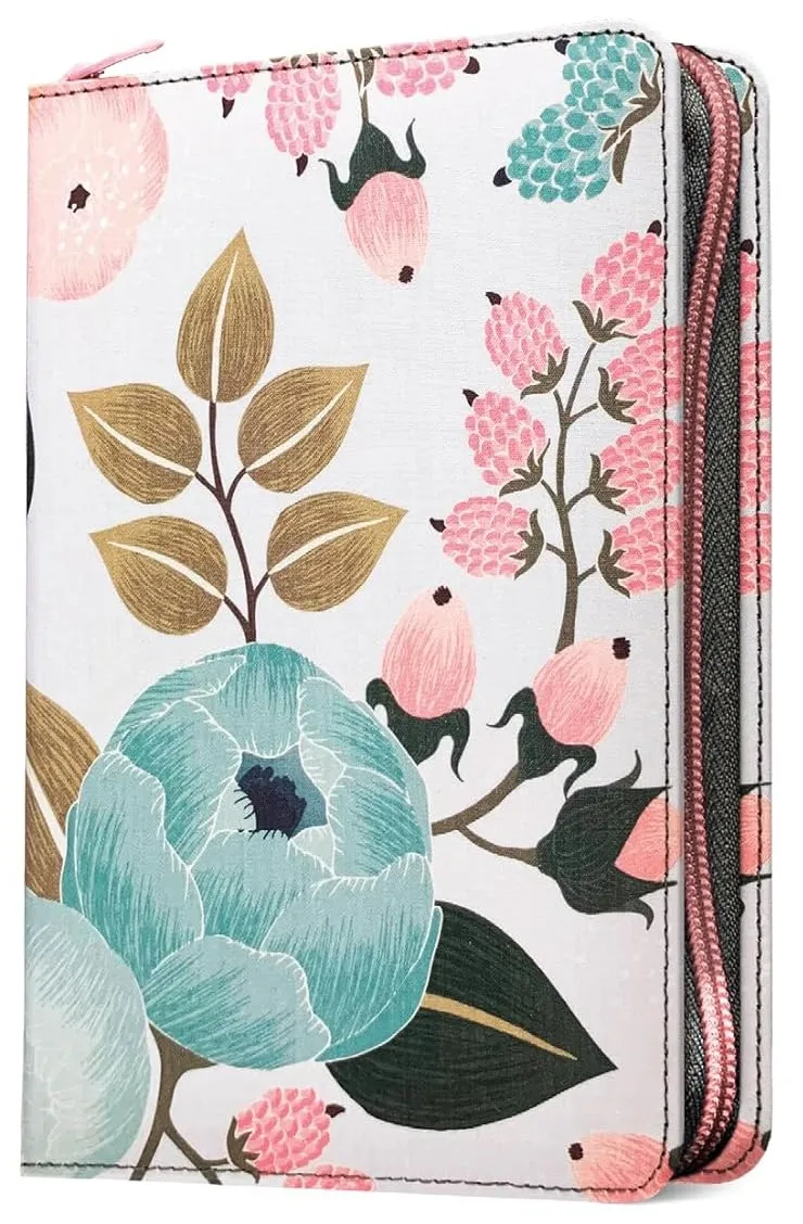 Anglais, Bible, New Living Translation, couverture florale, tissu, fermeture éclair - NLT Compact...