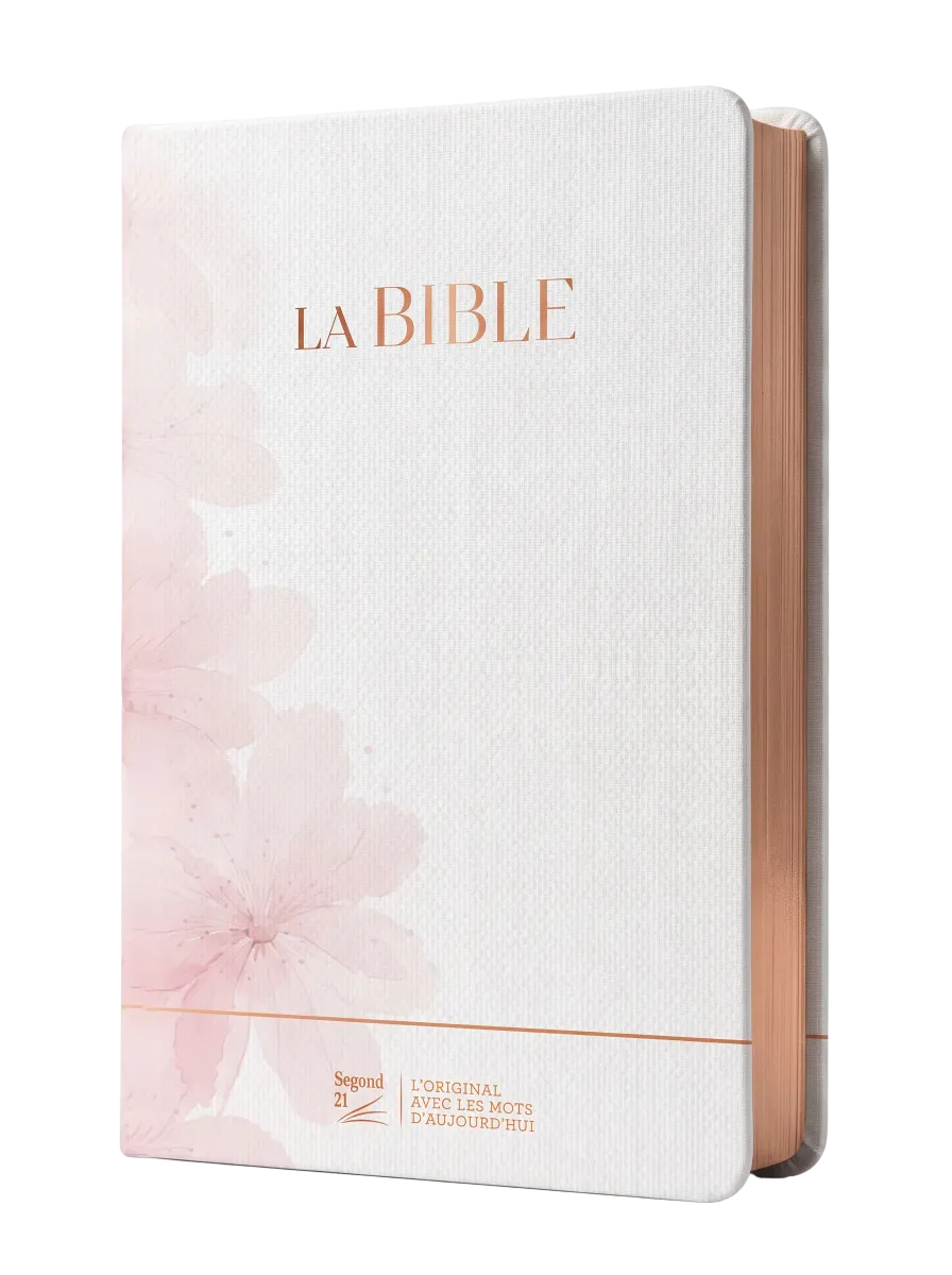 Bible S21 Confort, Souple en toile, fleurs roses, tranches or rose