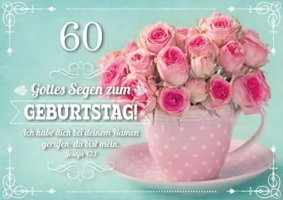 Doppelkarte Geburtstag 60 Rosen in Tasse
