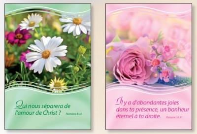 Mini-cartes avec verset, motif fleurs [lot de 100]
