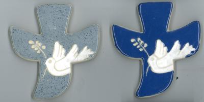 Croix céramique -Colombe + Epi/Bleu