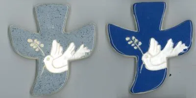 Croix céramique -Colombe + Epi/Bleu