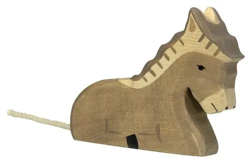 ANE COUCHE - FIGURINE DE CRECHE EN BOIS PEINT