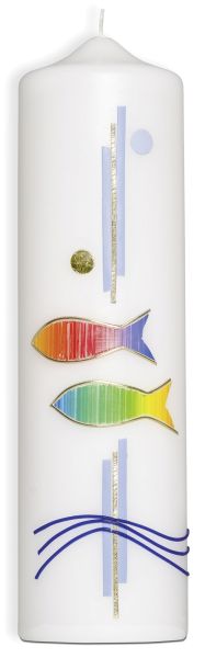 Bougie poissons couleur arc-en-ciel, eau, 22x6 cm