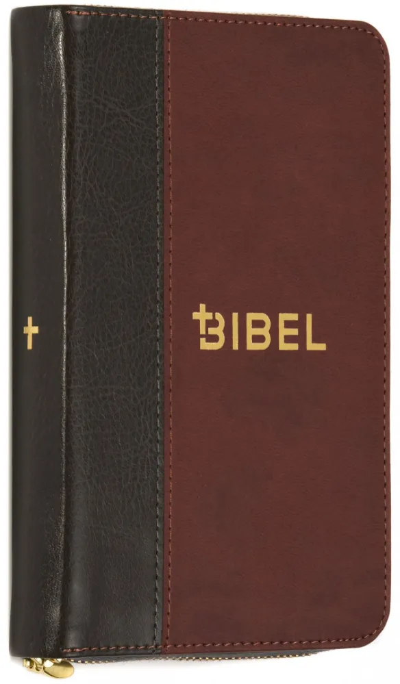 Schlachter 2000 Bibel - Miniaturausgabe  - PU-Einband, grau/braun, Goldschnitt, Reißverschluss