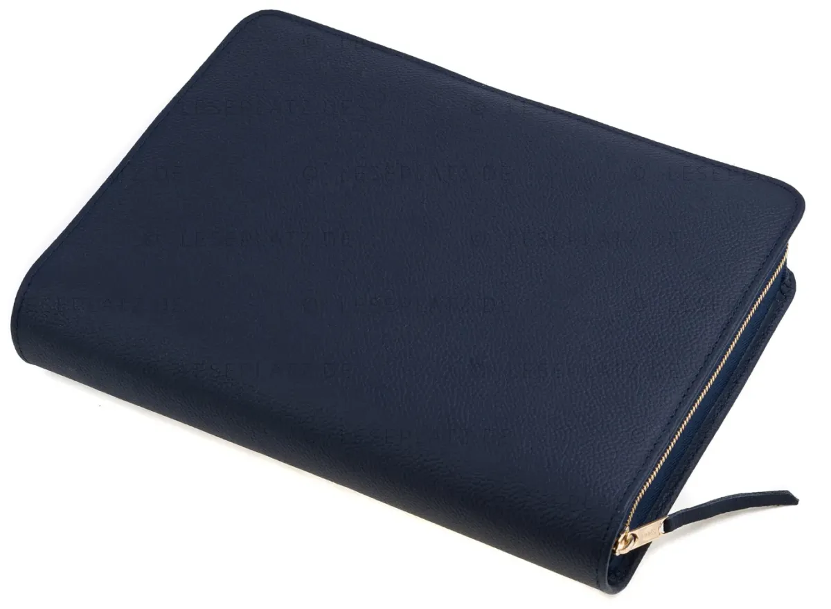 Étui pour Bible Schlachter 2000 édition de poche - Cuir de vachette, grain fin, bleu foncé
