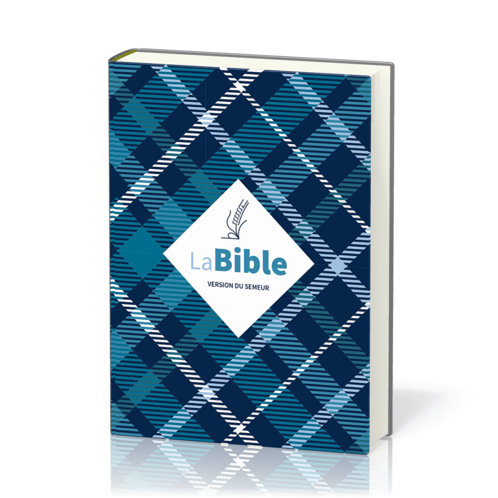 Bible Semeur 2015, compacte, couverture textile semi-souple bleue, tissu carreaux - tranche blanche